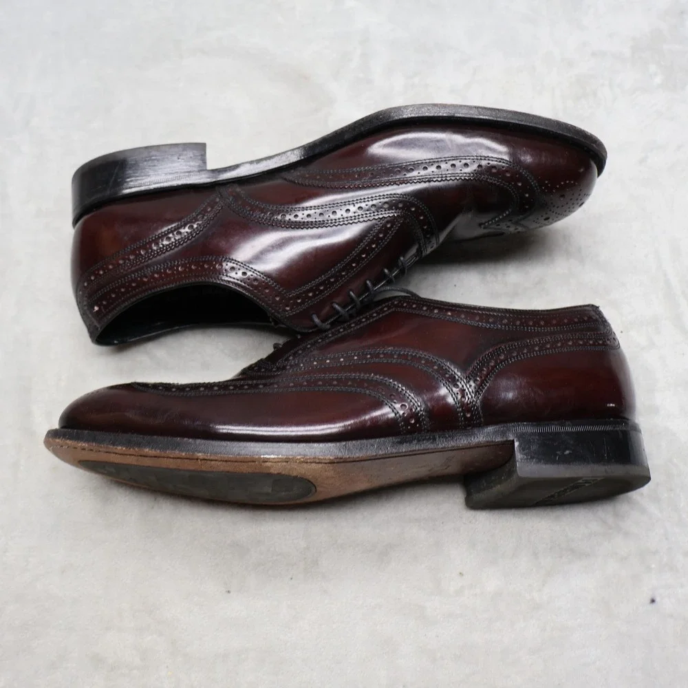 Florsheim Mens 11.5D Oxford Shoes Red Leather Lexington Wingtip Brogue Lace-Up